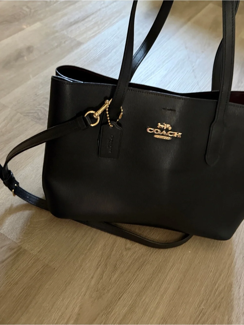 Coach Black Leather Tote with Gold Logo